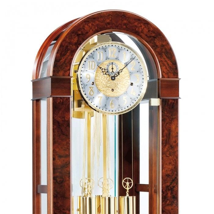 Floor Clock / Grandfather Clock - Kieninger 0135-23-01 Curved Glass Curio Floor Clock, Triple Chimes, 12-Rods, Walnut