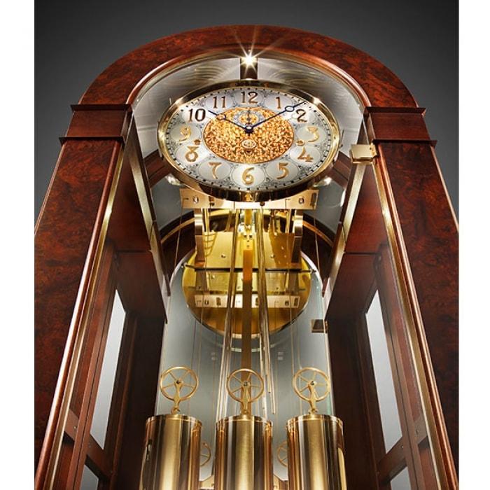 Floor Clock / Grandfather Clock - Kieninger 0135-23-01 Curved Glass Curio Floor Clock, Triple Chimes, 12-Rods, Walnut