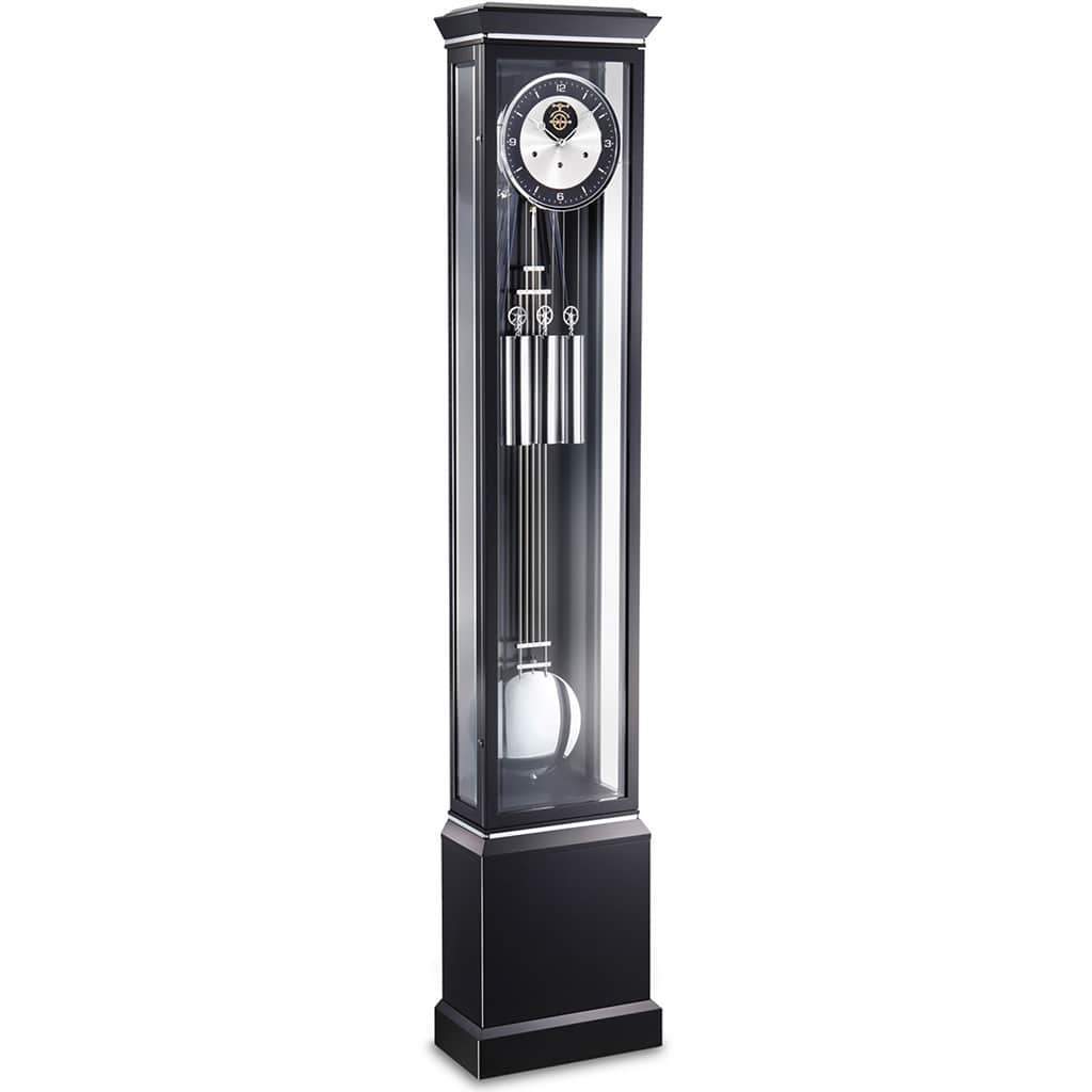 Floor Clock / Grandfather Clock - Kieninger 0137-96-02 Floor Clock, Silver Accents, Open Escapement, Black