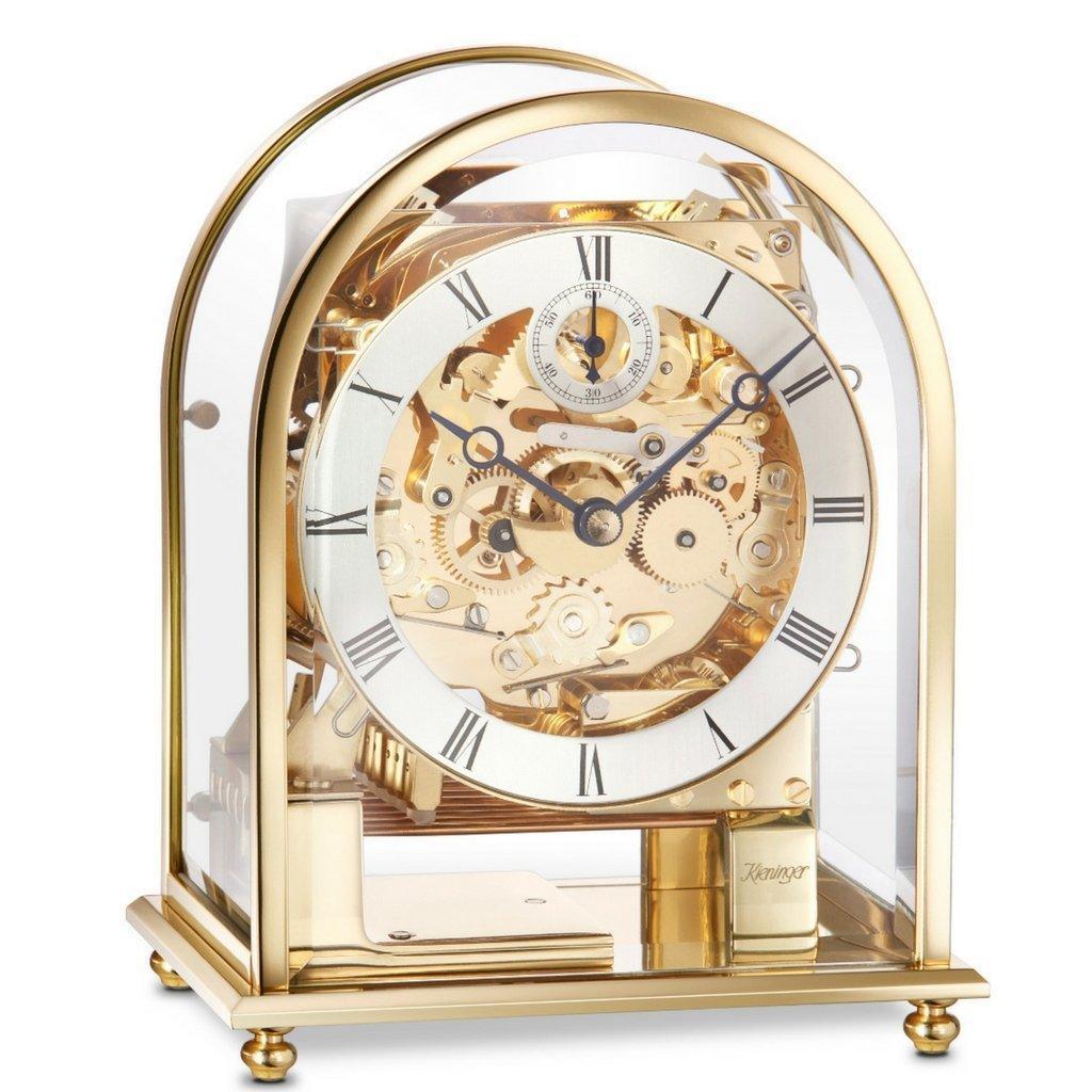 Mantel / Mantle / Table Clock - Kieninger 1226-01-04 MELODIKA Modern Carriage Mantel Clock With Triple Chimes In Polished Brass