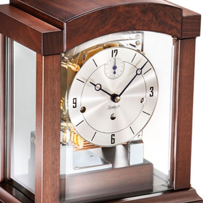 Mantel / Mantle / Table Clock - Kieninger 1242-22-03 Mechanical Mantel Clock With Triple Chimes Triple Chimes On An 8-Rod Gong And Multifunctional Dial In Burl Walnut