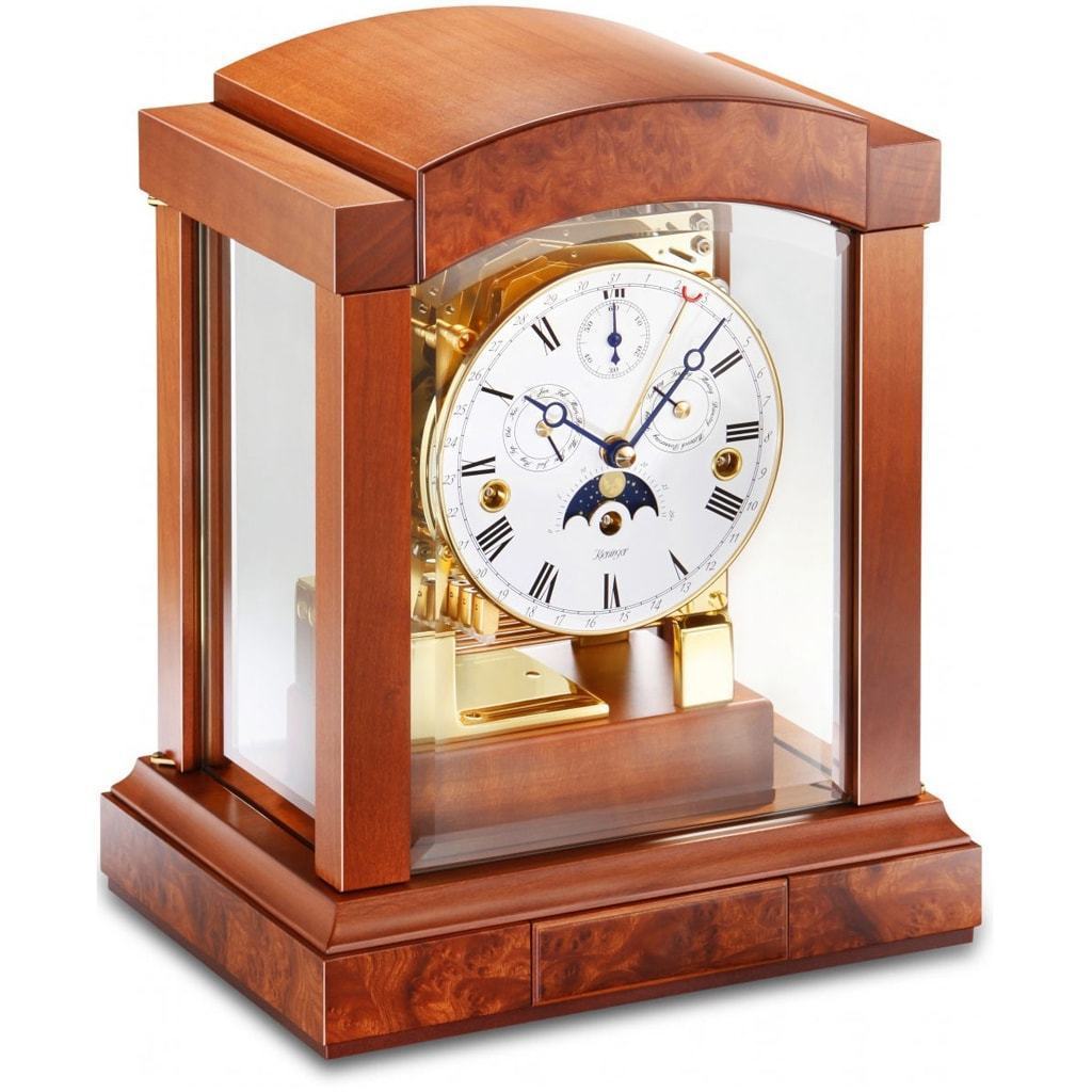 Mantel / Mantle / Table Clock - Kieninger 1242-41-02 Mantel Clock With Triple Chimes On An 8-Rod Gong And Multifunctional Dial In Cherry