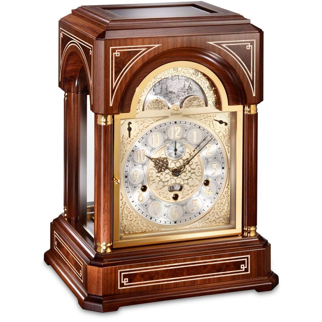 Mantel / Mantle / Table Clock - Kieninger 1705-22-01 Limited 500 BELCANTO Mantel Clock, With Mozart Chimes On 9 Diamond-Cut Bells In Walnut With Mother Of Pearl Inlay