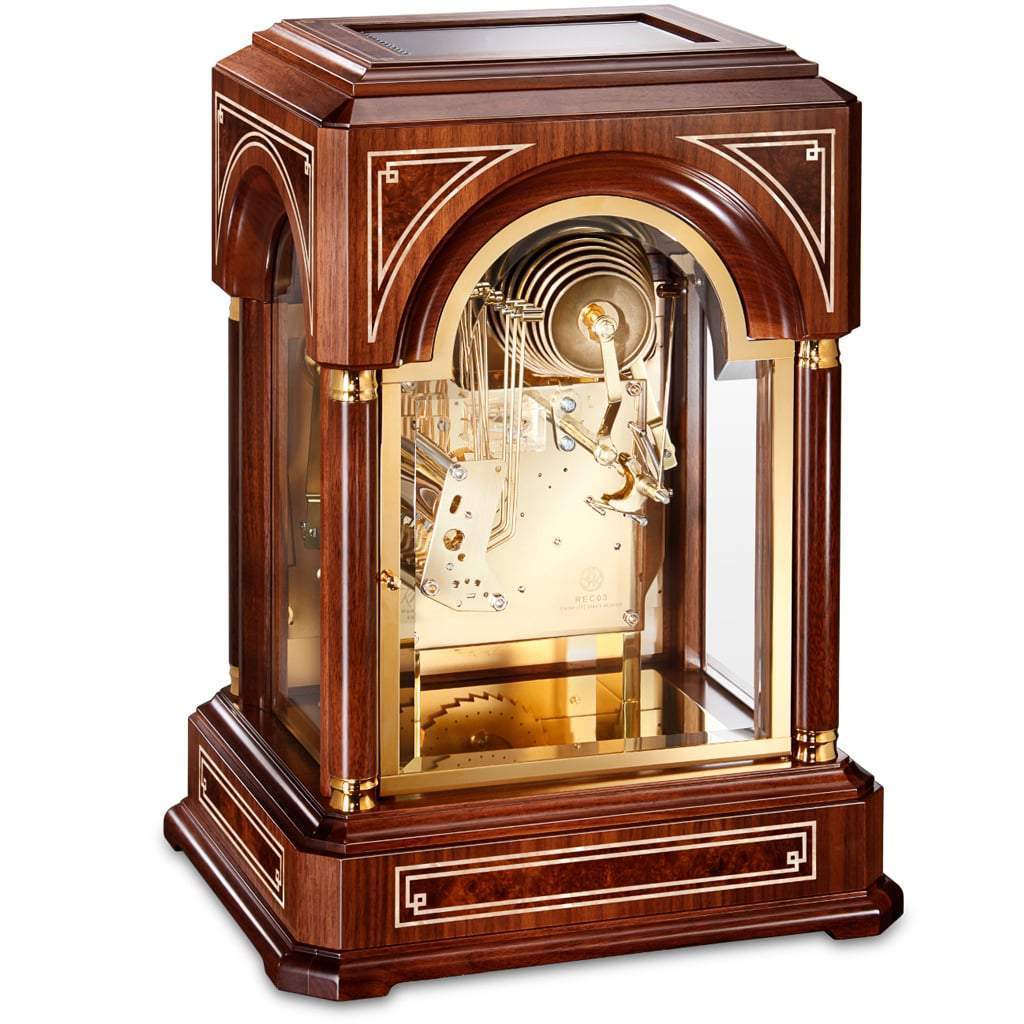 Mantel / Mantle / Table Clock - Kieninger 1705-22-01 Limited 500 BELCANTO Mantel Clock, With Mozart Chimes On 9 Diamond-Cut Bells In Walnut With Mother Of Pearl Inlay