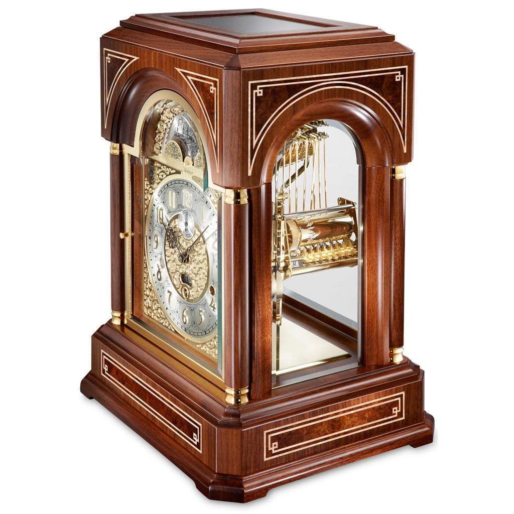 Mantel / Mantle / Table Clock - Kieninger 1705-22-01 Limited 500 BELCANTO Mantel Clock, With Mozart Chimes On 9 Diamond-Cut Bells In Walnut With Mother Of Pearl Inlay