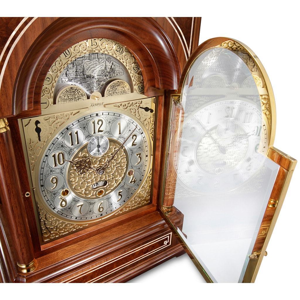 Mantel / Mantle / Table Clock - Kieninger 1705-22-01 Limited 500 BELCANTO Mantel Clock, With Mozart Chimes On 9 Diamond-Cut Bells In Walnut With Mother Of Pearl Inlay