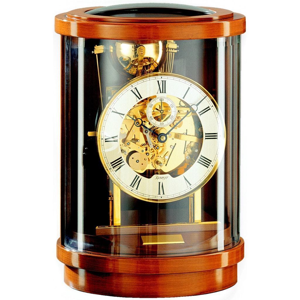 Mantel / Mantle / Table Clock - Kieninger 1711-41-01 AKUATA Round Design Mantel Clock With Triple Chimes On 9 Diamind-Cut Nested Bells In Walnut And Brass