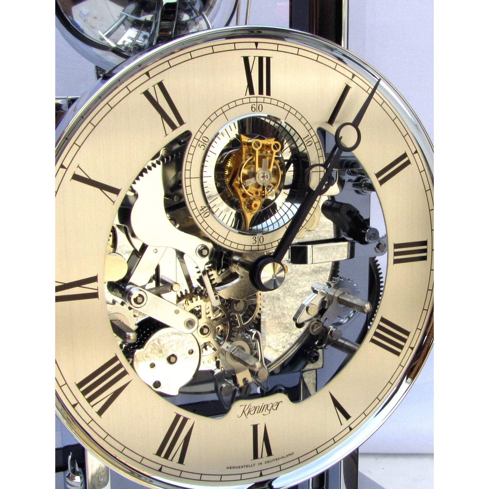 Kieninger 1713-57-01 250 Tourbillon Bells Mantel Clock, Triple Chimes, Ebony, Ltd