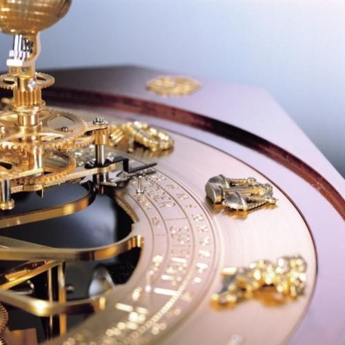 Mechanical Astronomical Clocks - Hermle TELLURIUM III ZODIAC Mechanical Table Clock 22948Q10352, Walnut & Brass