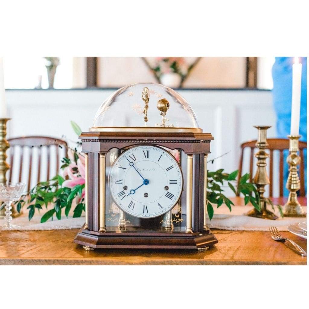 Mechanical Astronomical Clocks - Hermle TELLURIUM III ZODIAC Mechanical Table Clock 22948Q10352, Walnut & Brass