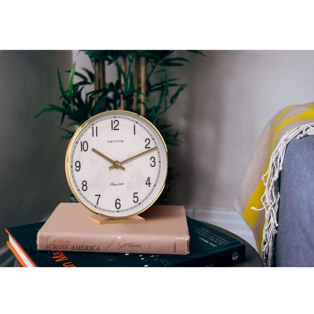 Modern Design Mantel Clocks - Hermle FREMONT Quartz Table / Desk Clock 22986002100, Brass