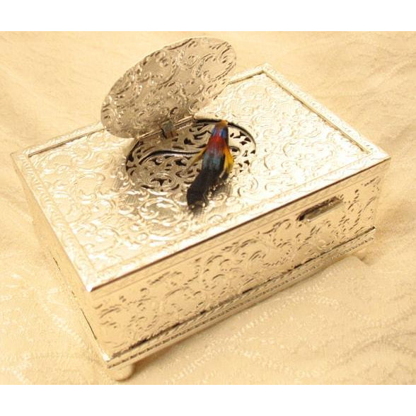 MMM Bird in A Box MU 214 112 20, Silver Case, Exquisite and Rare Music Box with Automated Bird