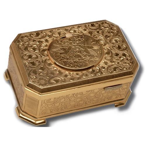 Music Box - MMM Bird In A Box MU 214 201 00, Gold Etched, Exquisite And Rare Music Box With Automated Bird