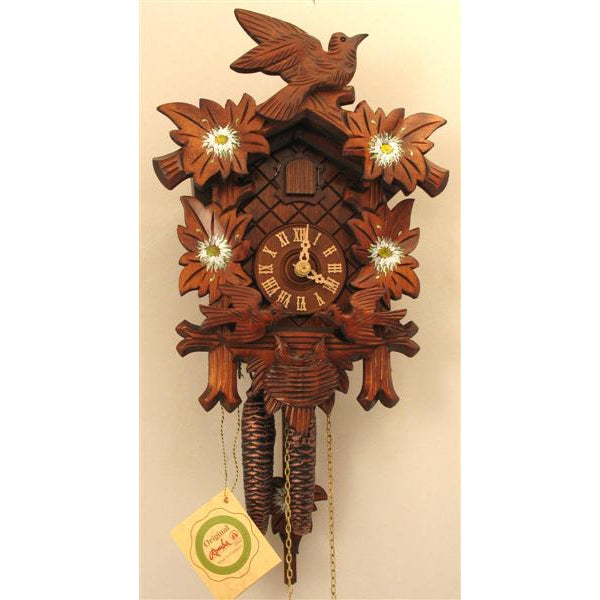 Rombach & Haas (Romba) FEEDING BIRDS Model 1205P 1-Day Black Forest Cuckoo Clock with Half and Full Hour Call, Linden Wood
