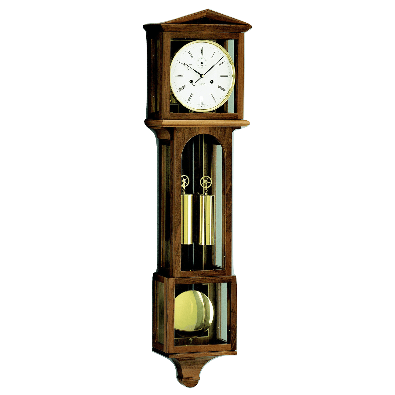 Kieninger 2520-82-03 LATERNDL Month Runner with Gong Strike Regulator Wall Clock in Walnut Burl and Brass
