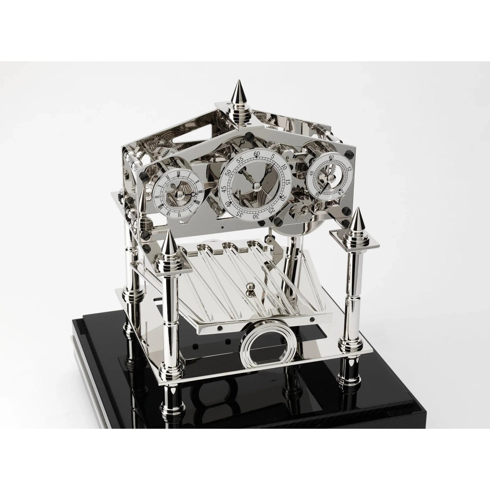 Comitti s5663s - Congreve Table Clock with Rhodium Plated Movement and Glass Carbon Fibre Base