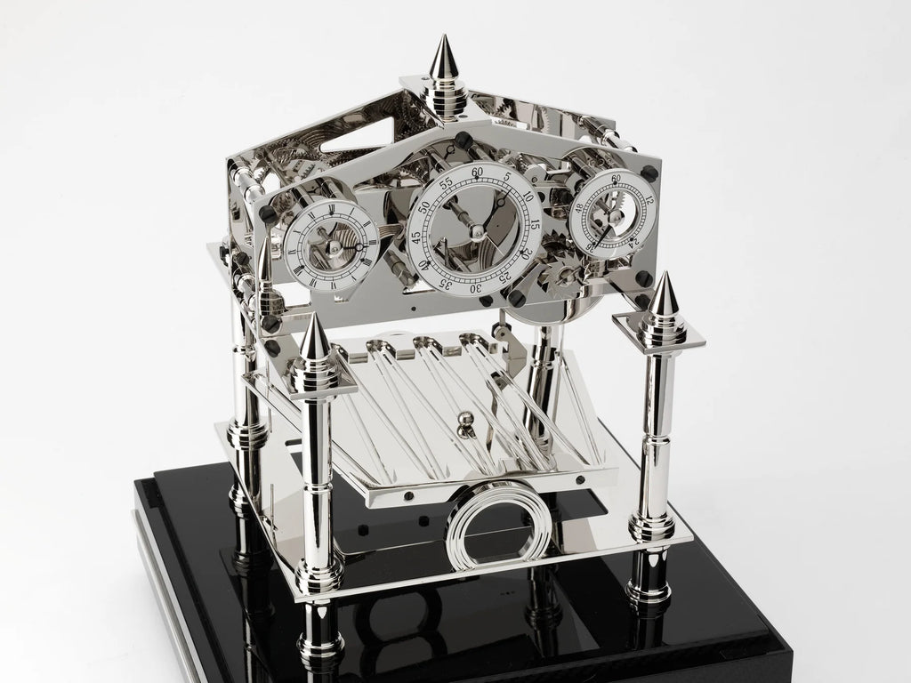 Comitti s5663s - Congreve Clock with Rhodium Plated Movement and Glass Carbon Fibre Base