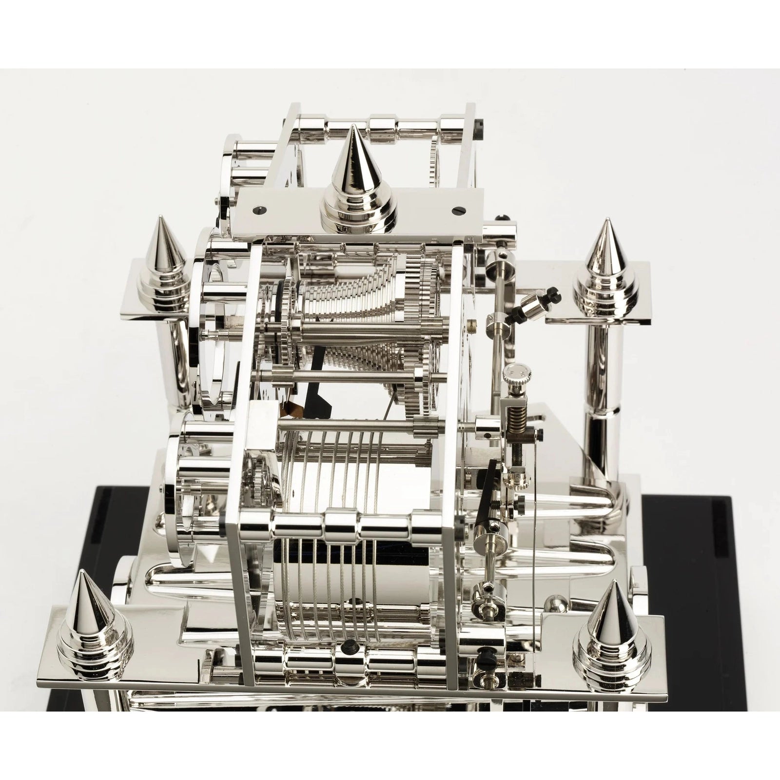 Comitti s5663s - Congreve Table Clock with Rhodium Plated Movement and Glass Carbon Fibre Base