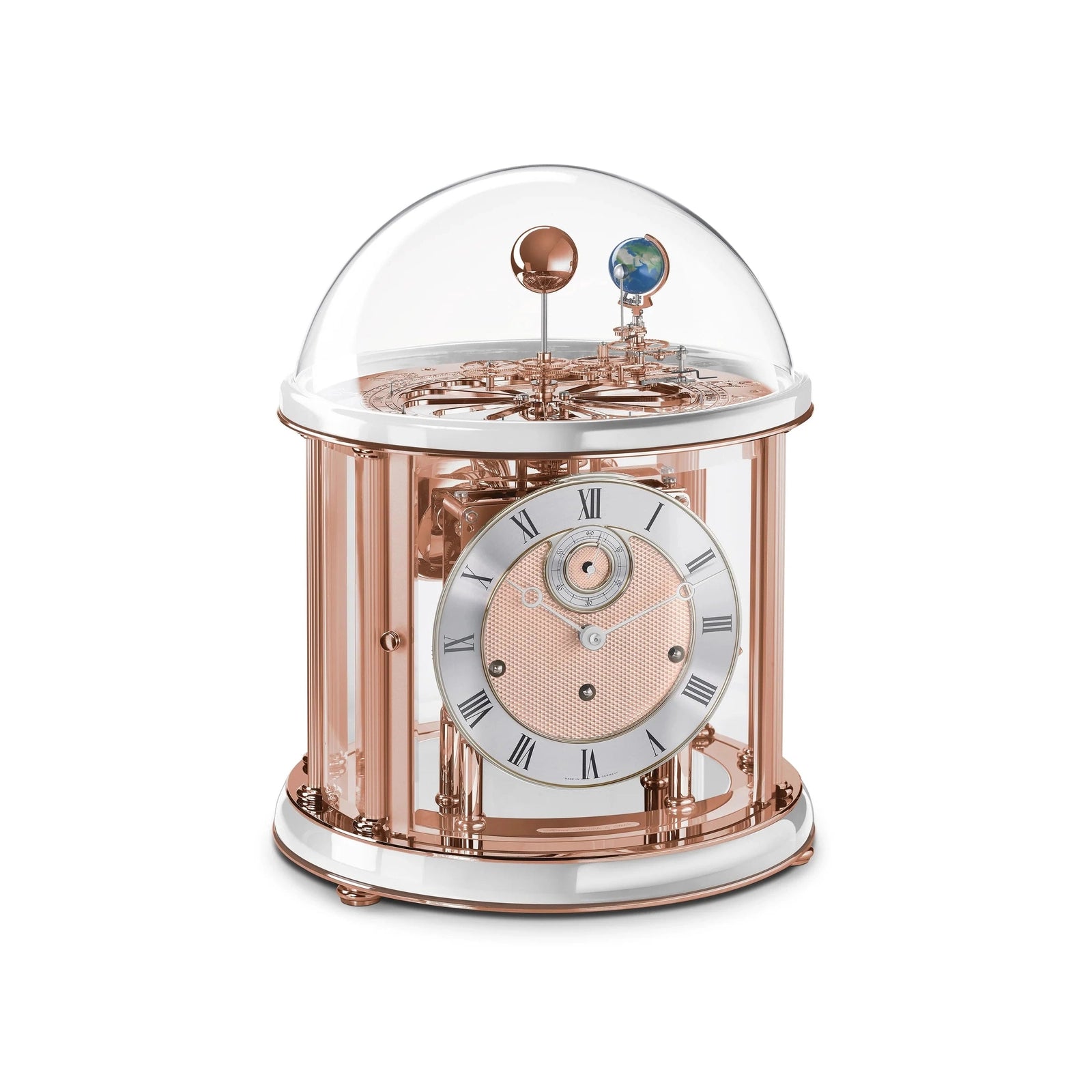 Hermle TELLURIUM Mechanical Table Clock #22824000352, Rose Gold, Black or White Base