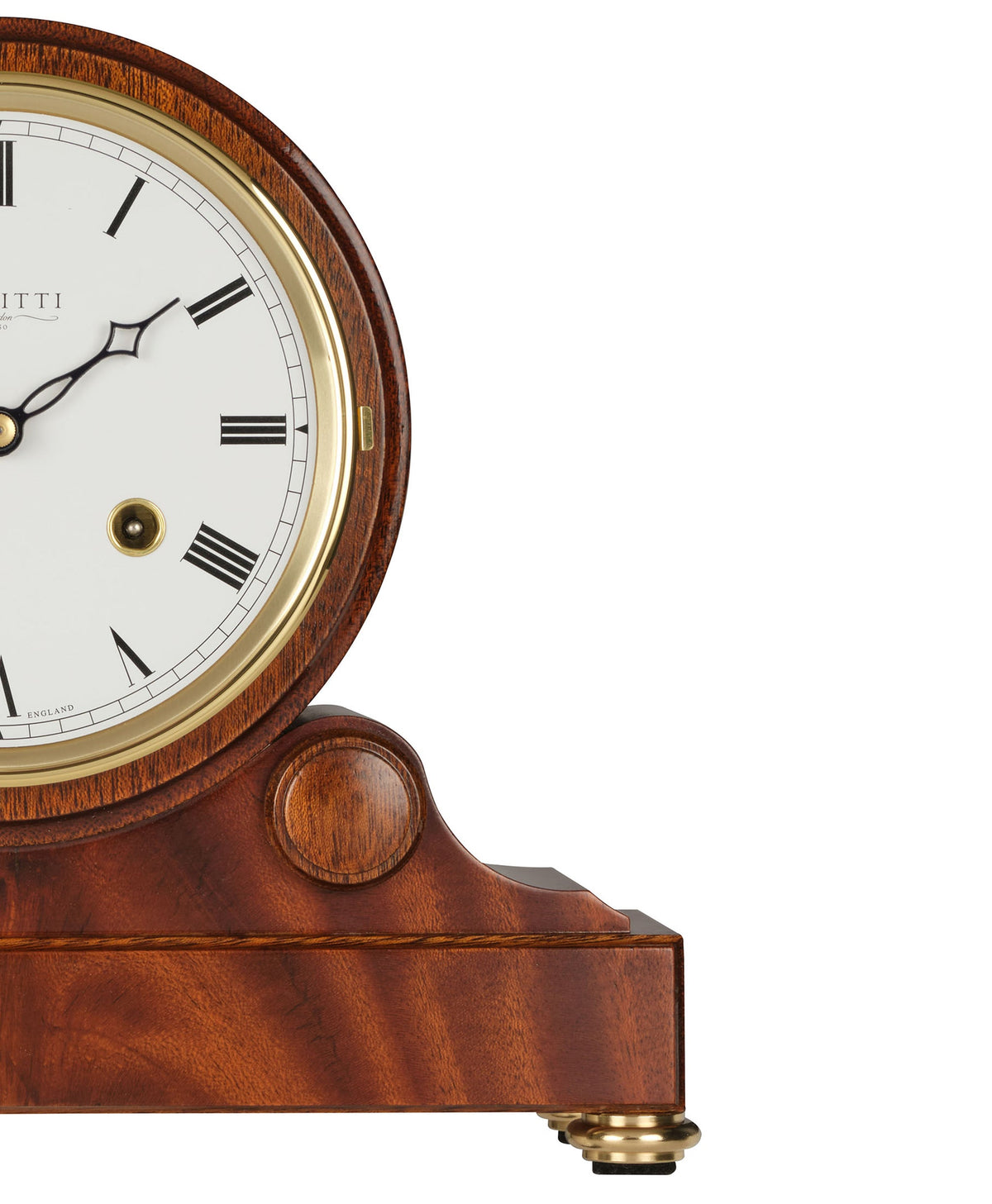 Comitti C4009S mahogany mantel clock detail