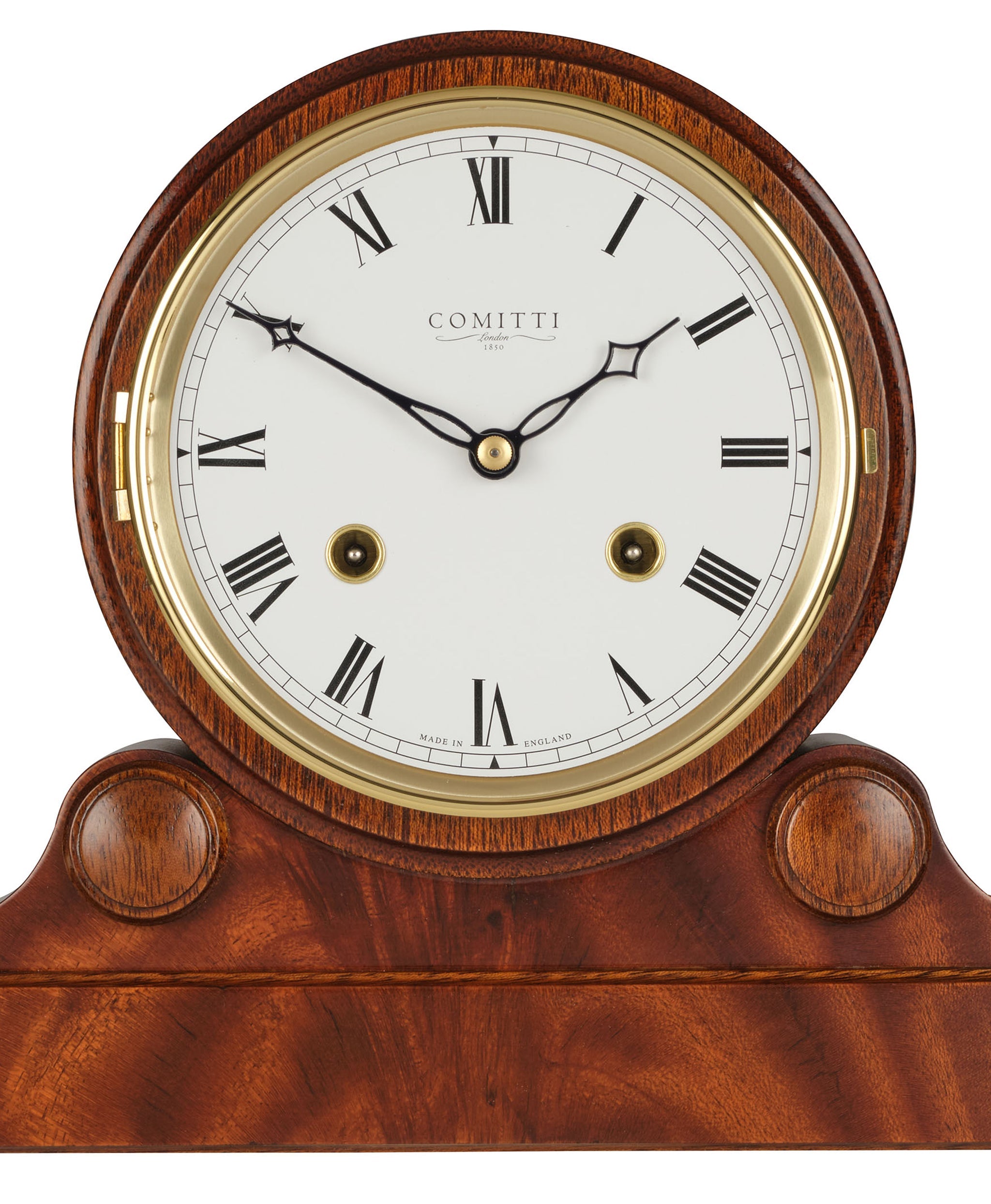 Comitti C4009S mahogany mantel clock detail