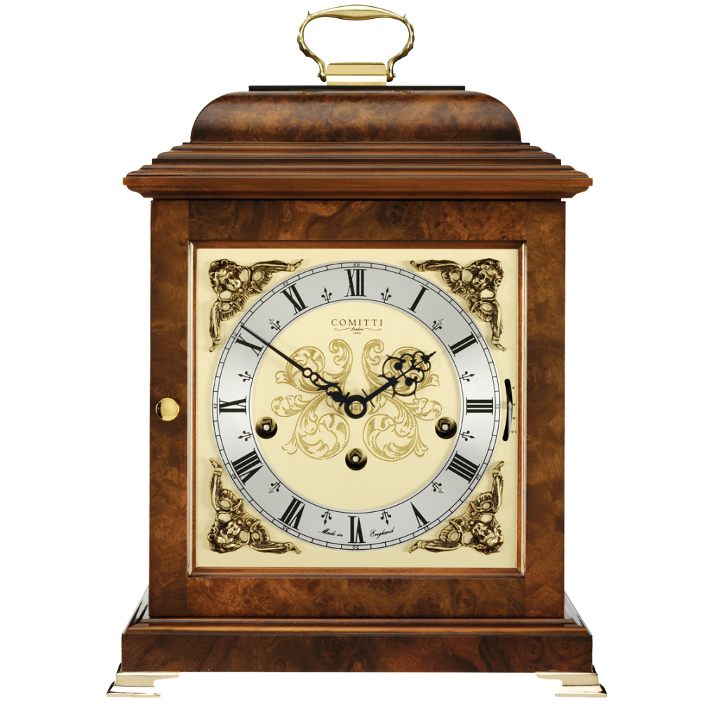 Comitti of London, The Georgian Basket Top Mantel Clock, Walnut, C4211TCH