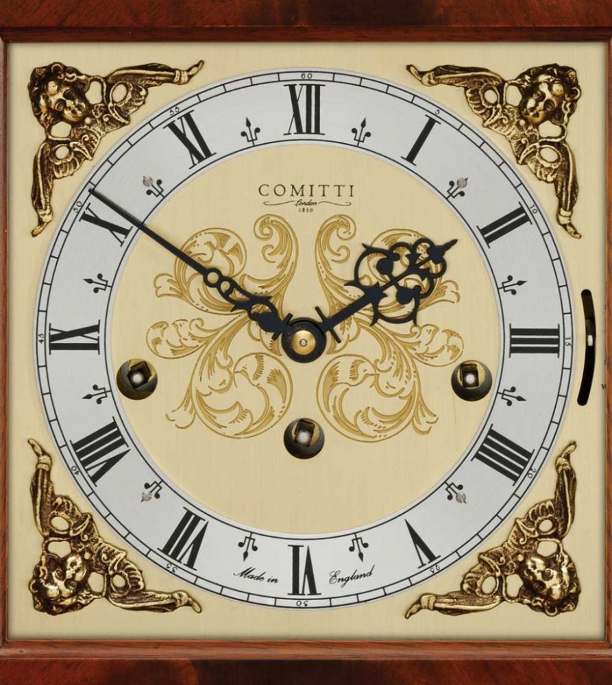 Comitti C4311TCH Georgian mahogany mantel clock dial detail