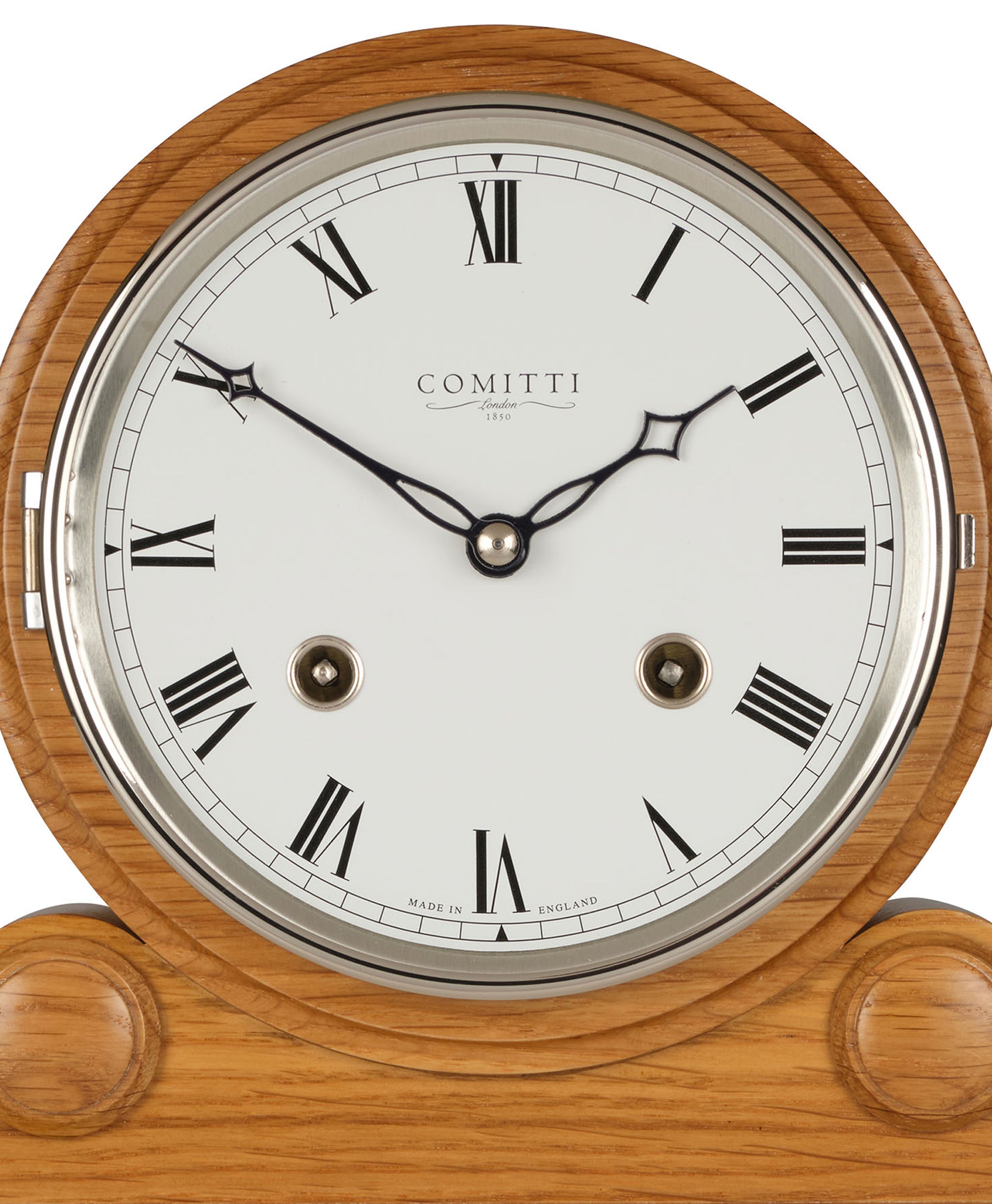 Comitti C4809S oak mantel clock detail
