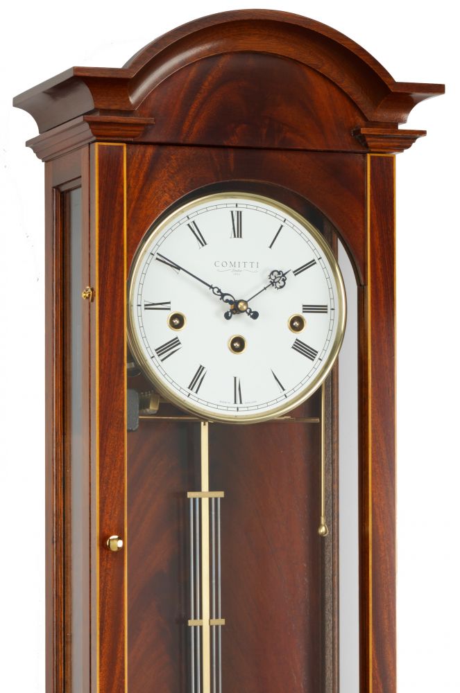Comitti Oxford C3061CH mahogany wall clock upper case detail