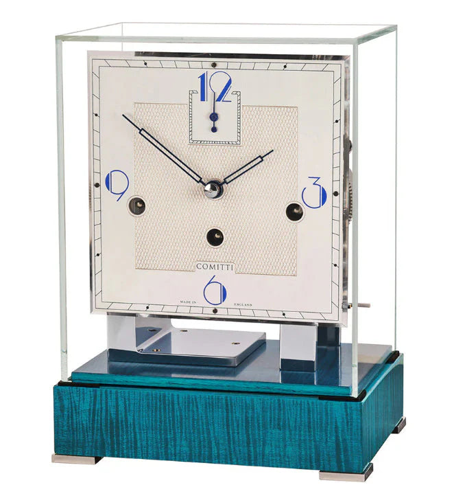 Comitti  Stratford c4927tchchb Table Clock, Chrome Plated, Blue Maple Base