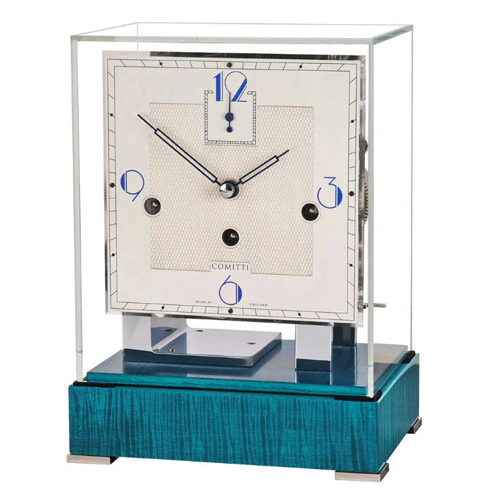 Comitti  Stratford c4927tchchb Table Clock, Chrome Plated, Blue Maple Base