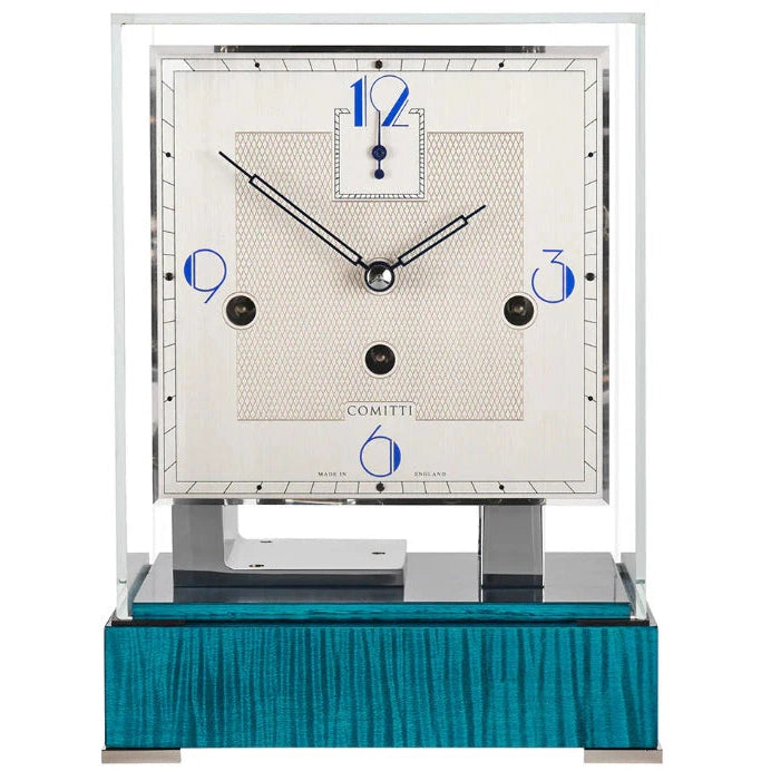 Comitti  Stratford c4927tchchb Table Clock, Chrome Plated, Blue Maple Base