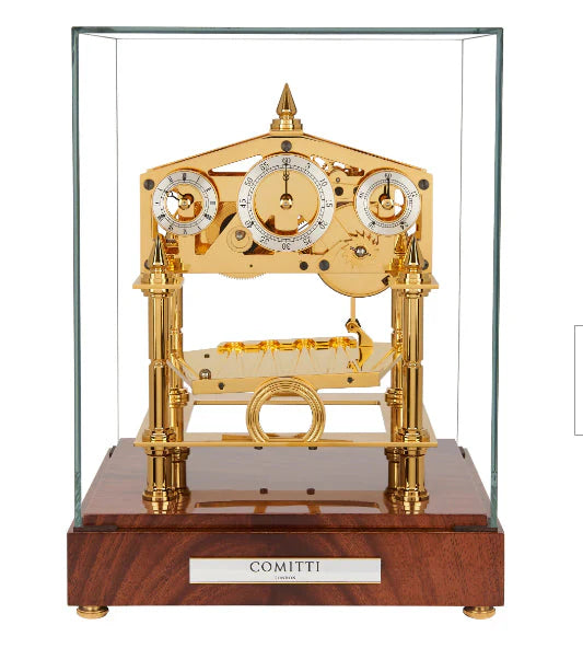 Comitti  s5073g - Congreve Table Clock with 24-Carat  Plated Movement and Mahogany Base
