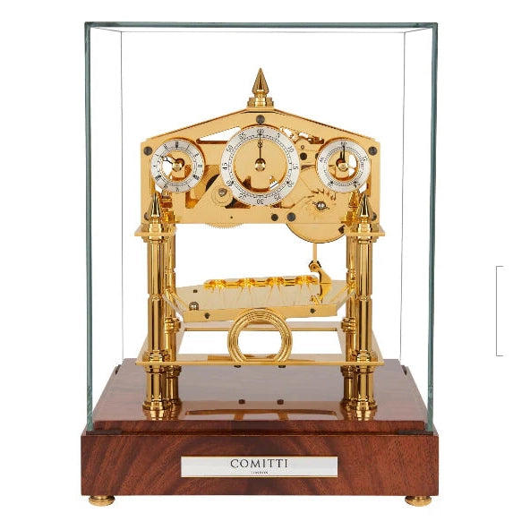 Comitti  s5073g - Congreve Table Clock with 24-Carat  Plated Movement and Mahogany Base