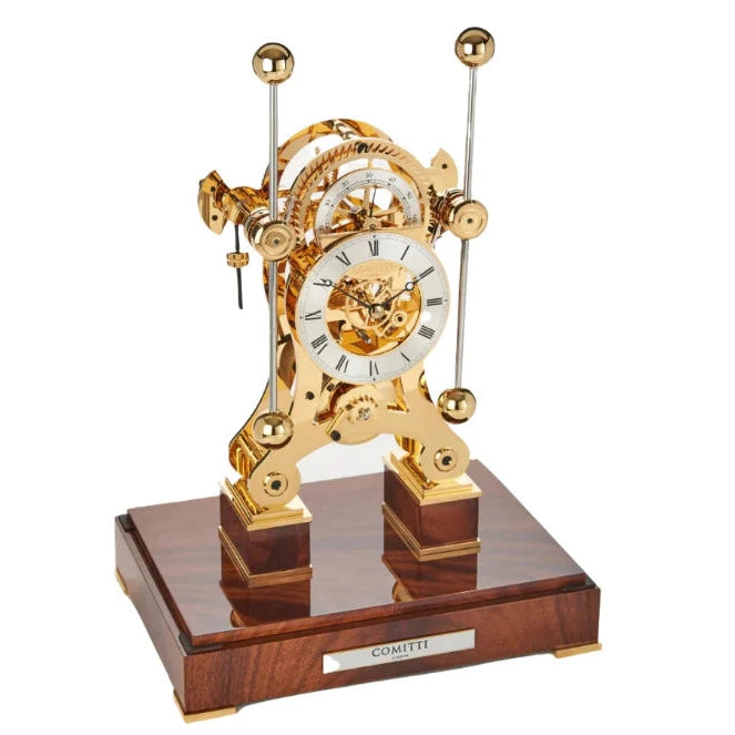 Comitti  Navigator s5076g Table Clock, Gold Plated, Fusee Drive with Mahogany Base