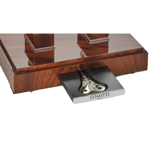 Comitti  Navigator  S5076S Table Clock, Rhodium Plated Fusee Mechanism with Gloss Mahogany Base Base