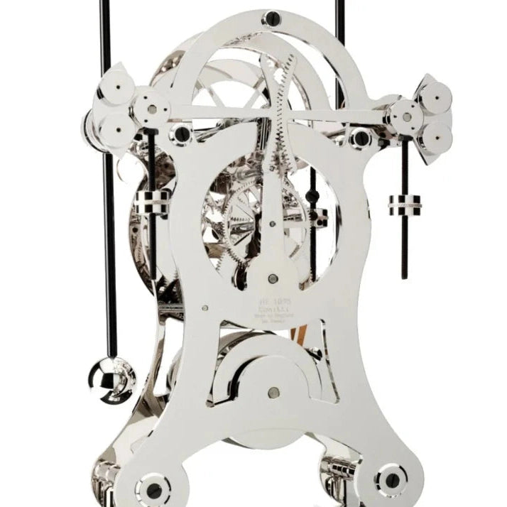 Comitti  Navigator s5666s Table Clock, Rhodium Plated Fusee Mechanism with Piano High Gloss Carbon Fibre Base