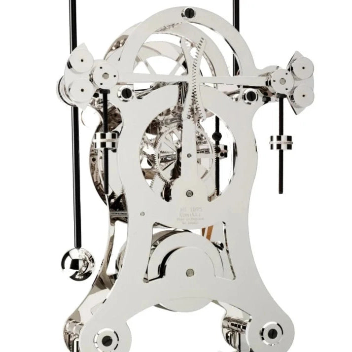 Comitti  Navigator  S5676S Table Clock, Rhodium Plated Fusee Mechanism with Gloss Lacquered Carbon Fiber Base Base