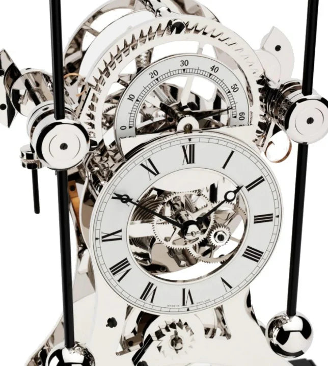 Comitti  Navigator s5666s Table Clock, Rhodium Plated Fusee Mechanism with Piano High Gloss Carbon Fibre Base