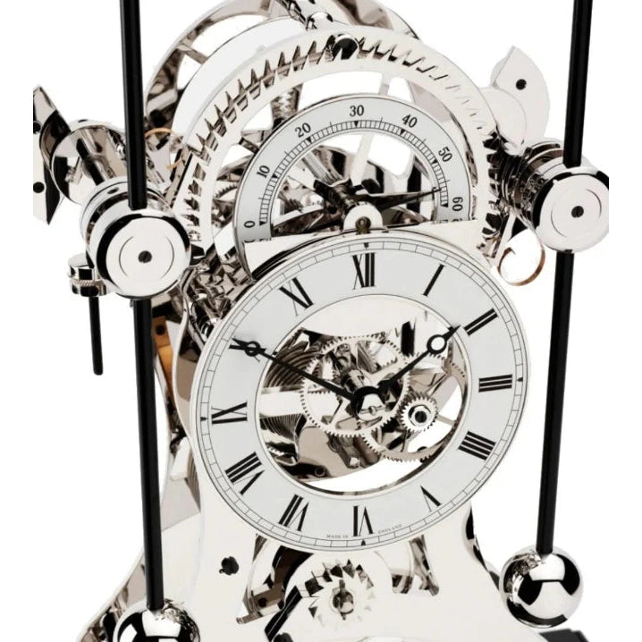 Comitti  Navigator s5666s Table Clock, Rhodium Plated Fusee Mechanism with Piano High Gloss Carbon Fibre Base