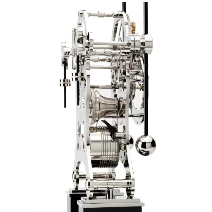 Comitti  Navigator  S5676S Table Clock, Rhodium Plated Fusee Mechanism with Gloss Lacquered Carbon Fiber Base Base
