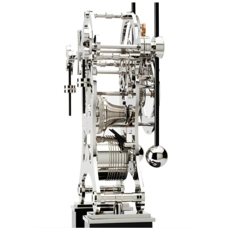 Comitti  Navigator s5666s Table Clock, Rhodium Plated Fusee Mechanism with Piano High Gloss Carbon Fibre Base