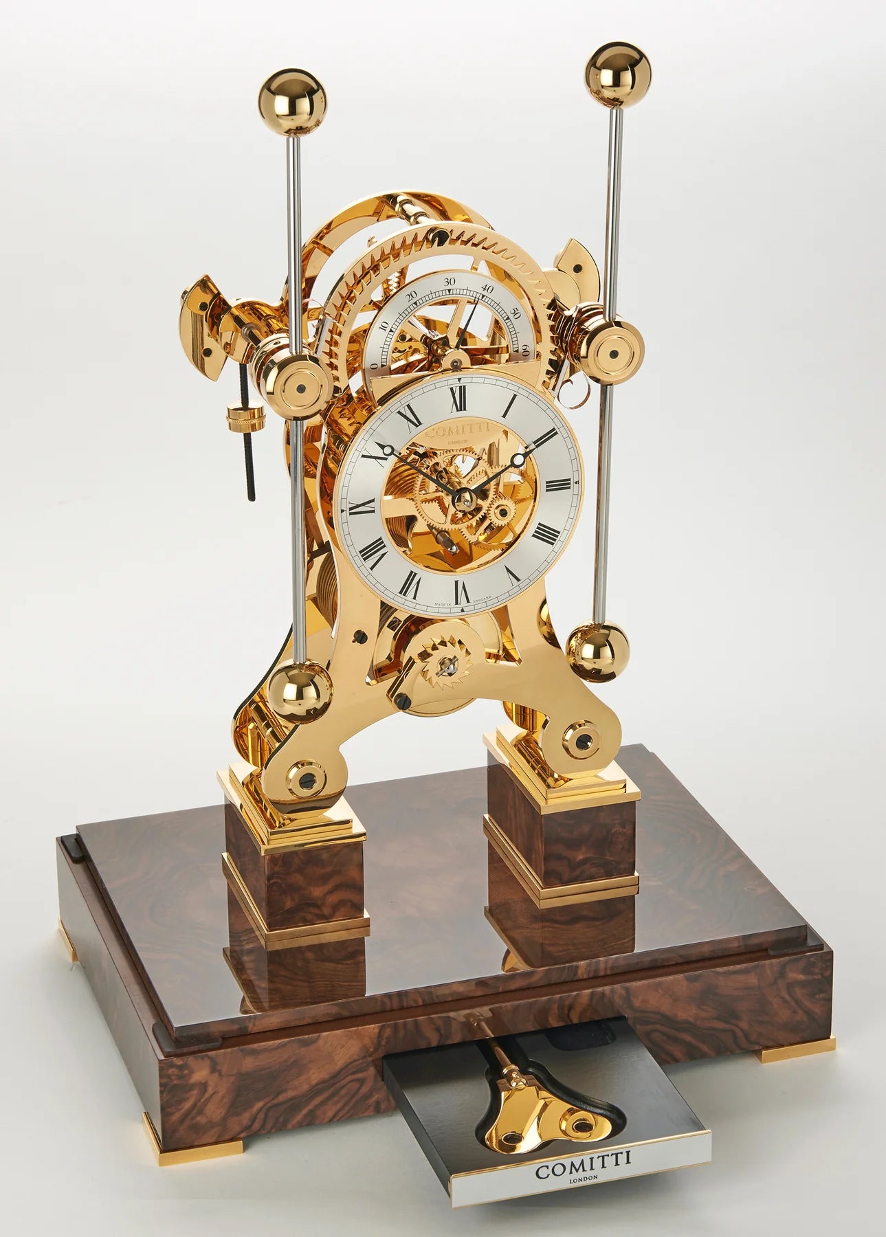 Comitti  Navigator s5276g Table Clock, Gold Plated with Walnut Base