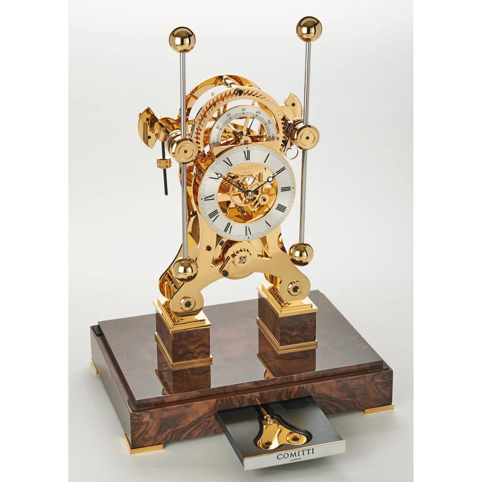 Comitti  Navigator s5276g Table Clock, Gold Plated with Walnut Base