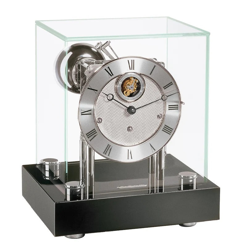 Hermle Hampton mechanical desk clock in black and nickel