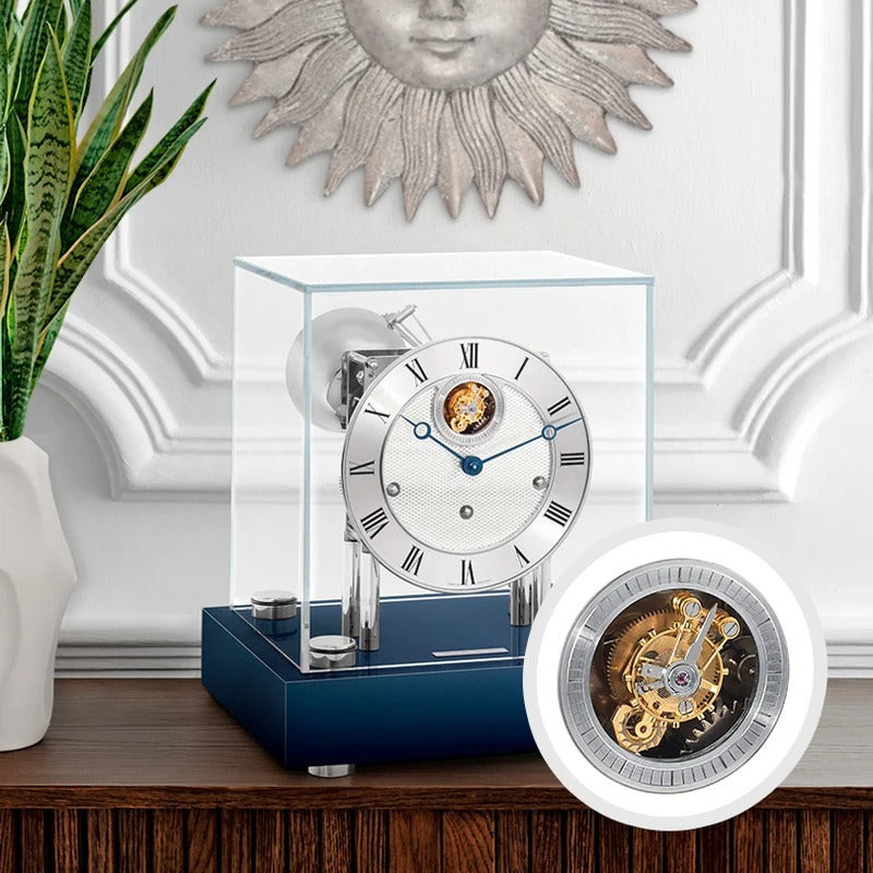 Hermle Hampton blue and nickel mechanical desk clock