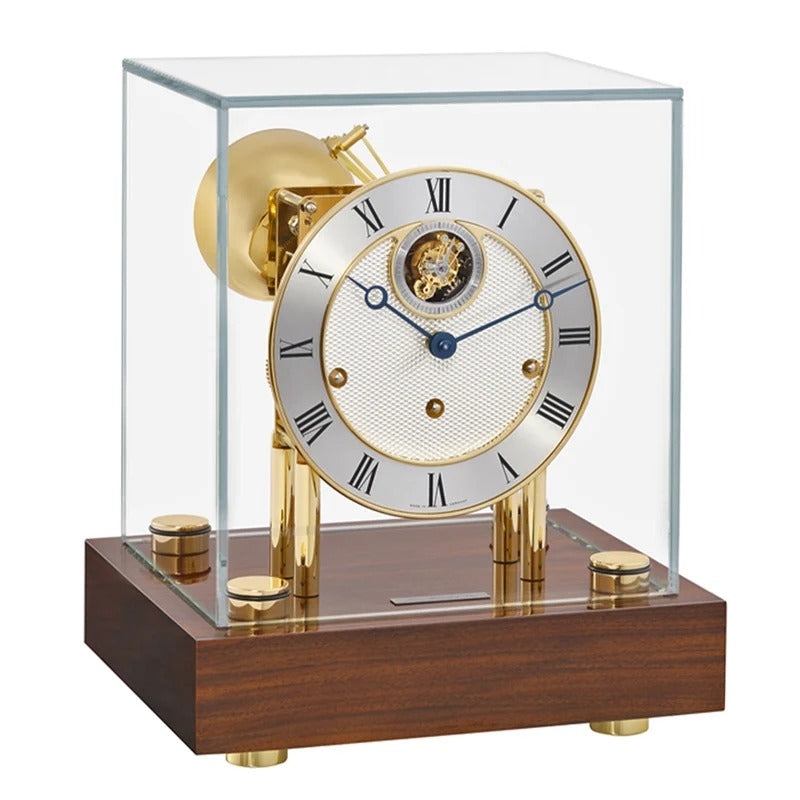 Hermle Hampton mechanical desk clock in walnut and brass