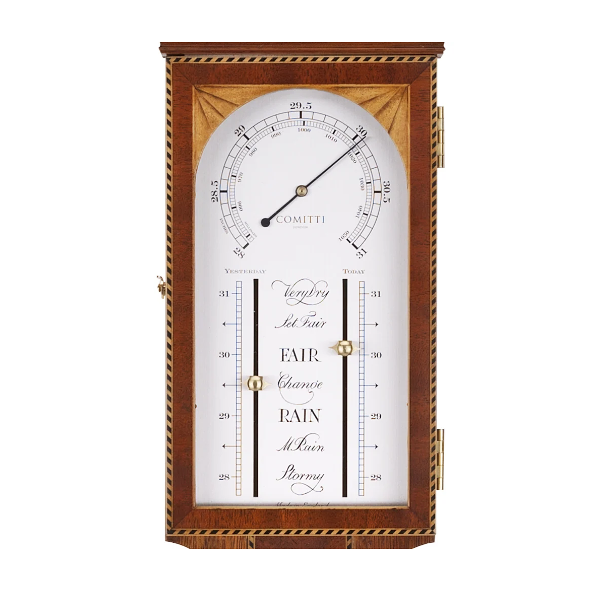 Comitti of London, Sheraton Door Stick Barometer, Cherry & Mahogany Veneer,  b625