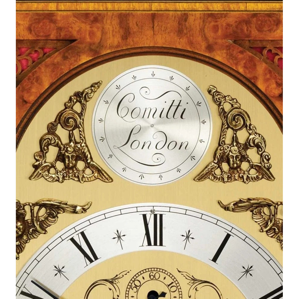 Comitti The Queen Anne - Triple chime 9 bell Table Clock, Burr Walnut, C4112TCH