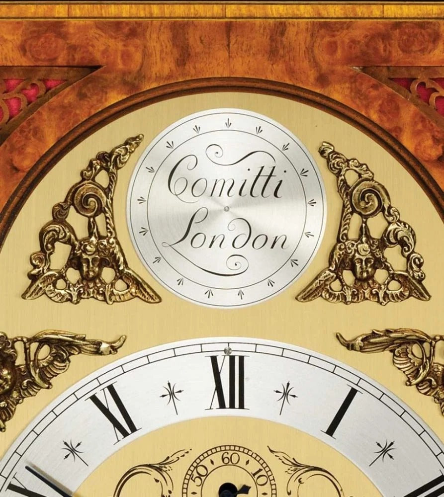 Comitti The Queen Anne - Triple chime 9 bell Table Clock, Burr Walnut, C4112TCH